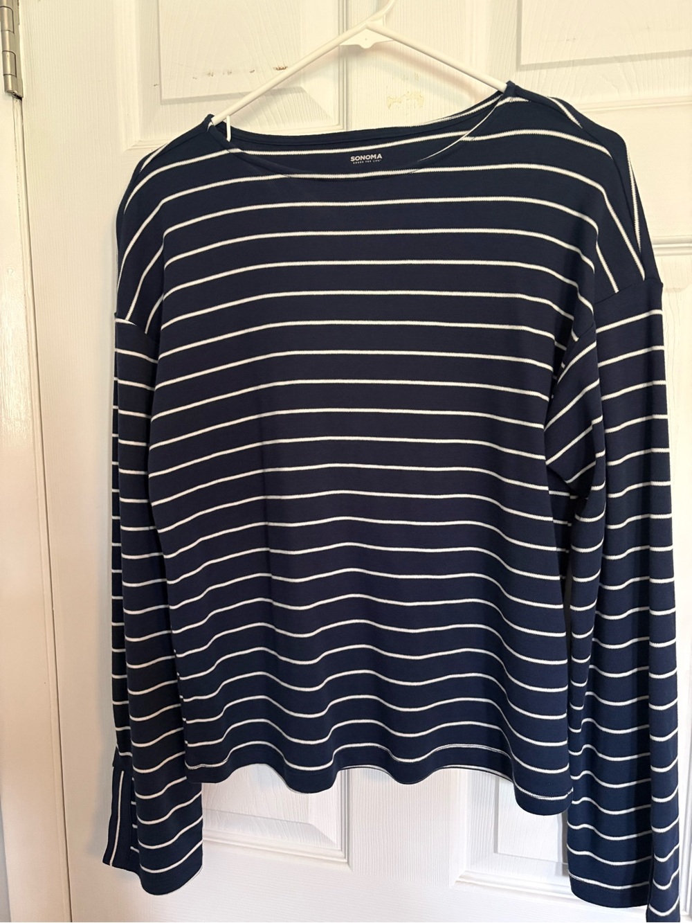 Sonoma Navy and White Striped Boatneck Long Sleeve Top